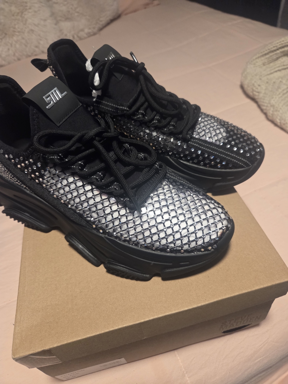 Steve Madden Black Rhinestone-Embellished Sneakers